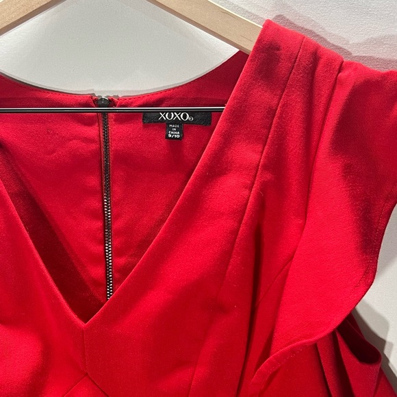 XOXO Red Pencil Dress With Ruffle Sleeves Size 9/10 - Picture 4 of 5